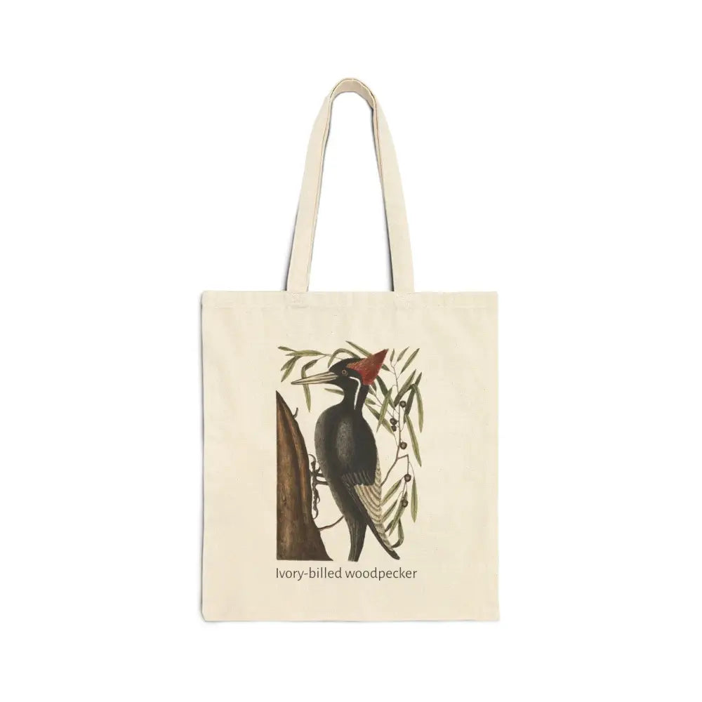 Ivory-billed Woodpecker cotton canvas tote bag with cream design