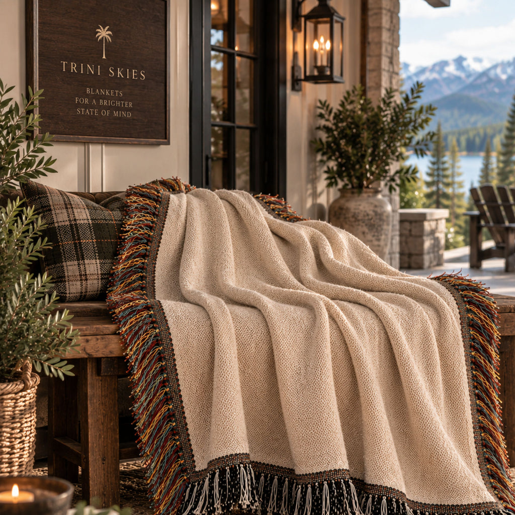 Heirloom Woven Cotton Throw Banket with confetti selvedge and black-and-white ends
