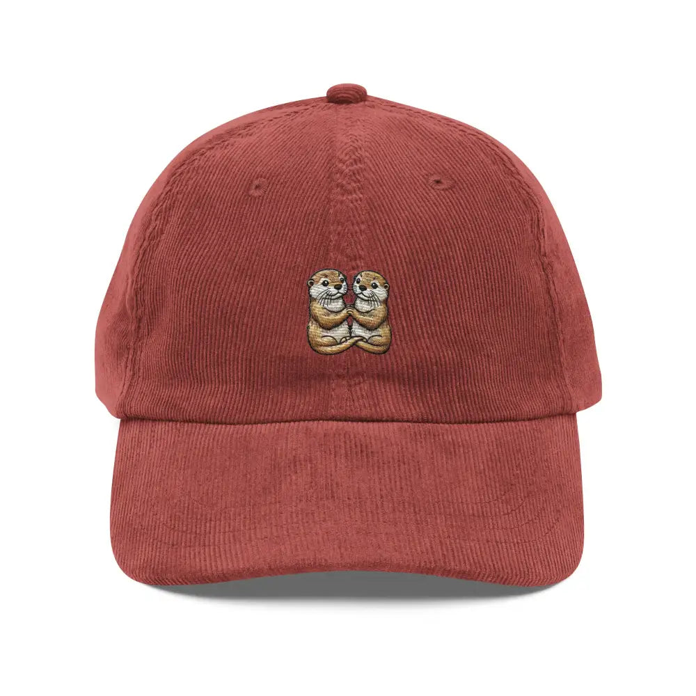Couple otter embroidered vintage corduroy hat with handmade design