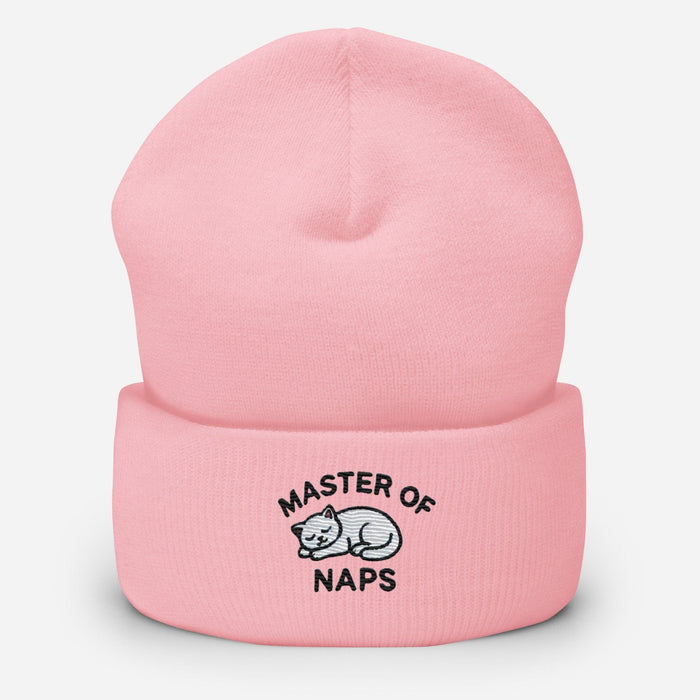 Embroidered Master of Naps Cat Cuffed Beanie – Funny Kitten Humor Hat