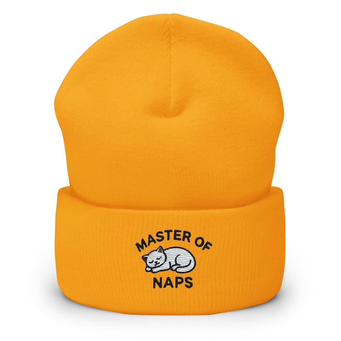 Embroidered Master of Naps Cat Cuffed Beanie – Funny Kitten Humor Hat