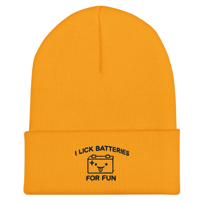 Embroidered I Lick Batteries for Fun Cuffed Beanie – Funny Unisex Winter Hat