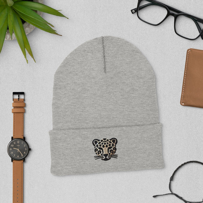 Embroidered Leopard Cuffed Beanie - Stylish and Warm Winter Hat Great Gift Idea Everday Casual Beanie