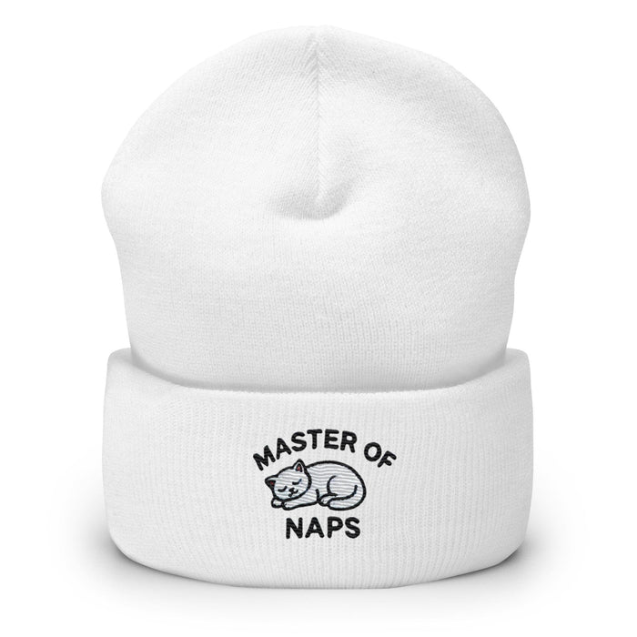 Embroidered Master of Naps Cat Cuffed Beanie – Funny Kitten Humor Hat