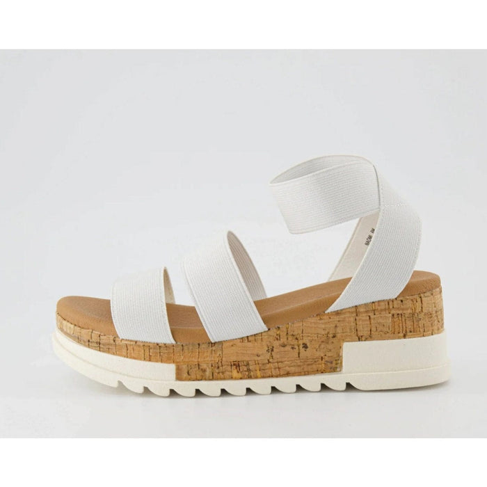 CUSHIONAIRE 6M / White / Stretch Fabric/ Cork CUSHIONAIRE Naomi Stretch Cork Wedge Sandal, Women's US Size 6M - $54.99 MSRP