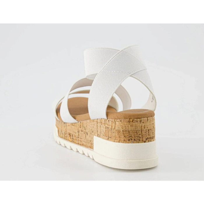 CUSHIONAIRE 6M / White / Stretch Fabric/ Cork CUSHIONAIRE Naomi Stretch Cork Wedge Sandal, Women's US Size 6M - $54.99 MSRP