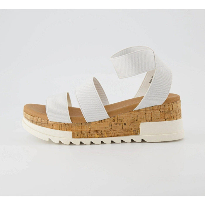 CUSHIONAIRE 6M / White / Stretch Fabric/ Cork CUSHIONAIRE Naomi Stretch Cork Wedge Sandal, Women's US Size 6M - $54.99 MSRP