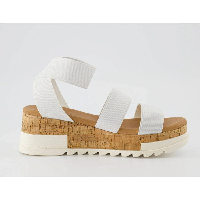 CUSHIONAIRE 6M / White / Stretch Fabric/ Cork CUSHIONAIRE Naomi Stretch Cork Wedge Sandal, Women's US Size 6M - $54.99 MSRP