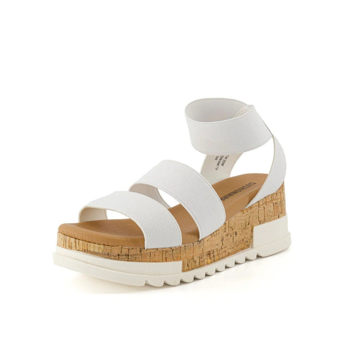 CUSHIONAIRE 6M / White / Stretch Fabric/ Cork CUSHIONAIRE Naomi Stretch Cork Wedge Sandal, Women's US Size 6M - $54.99 MSRP