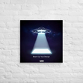 Custom square image poster of UFO beaming light with Beam Up Your Design text