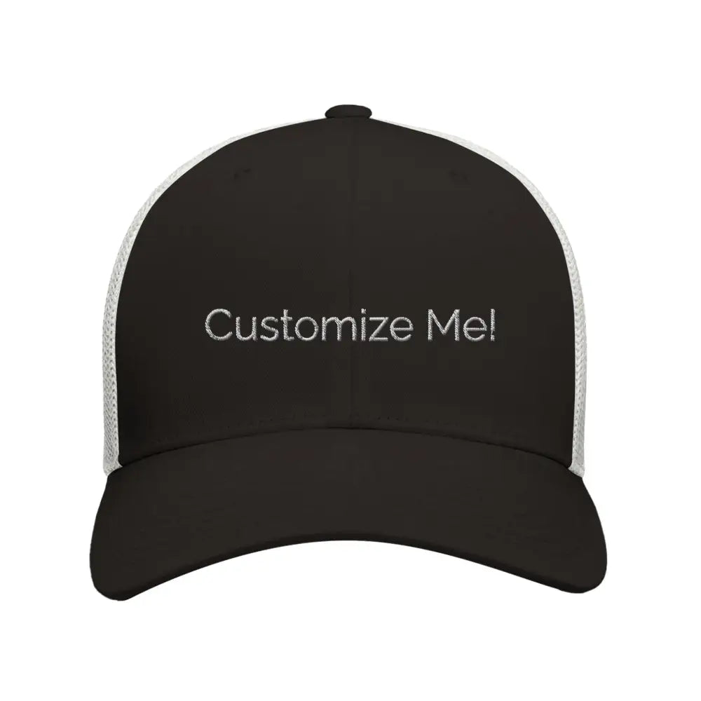 Black Trucker Hat with White Mesh Sides, Embroidered Corduroy Cap