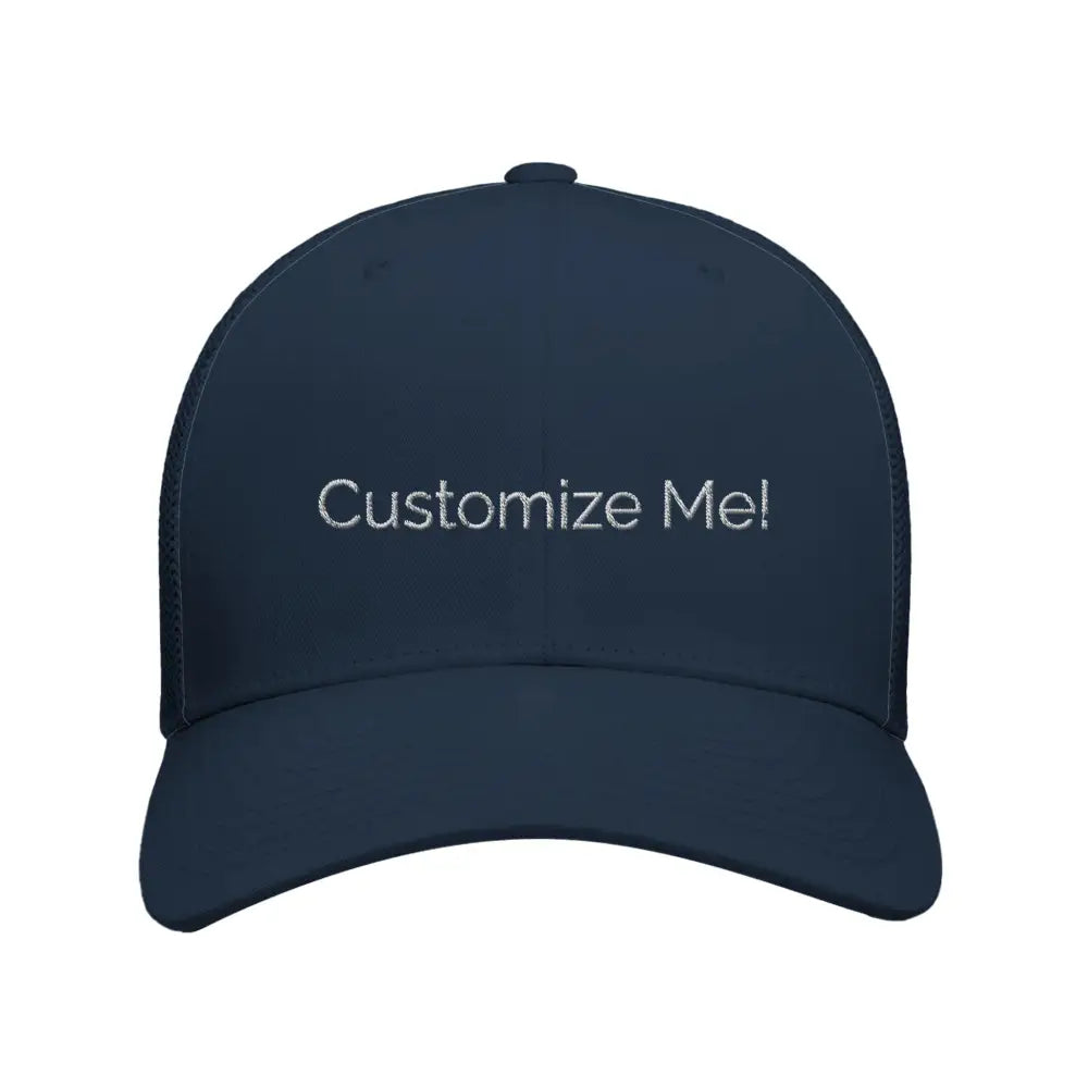 Customizable retro embroidered corduroy cap in dark blue with white text