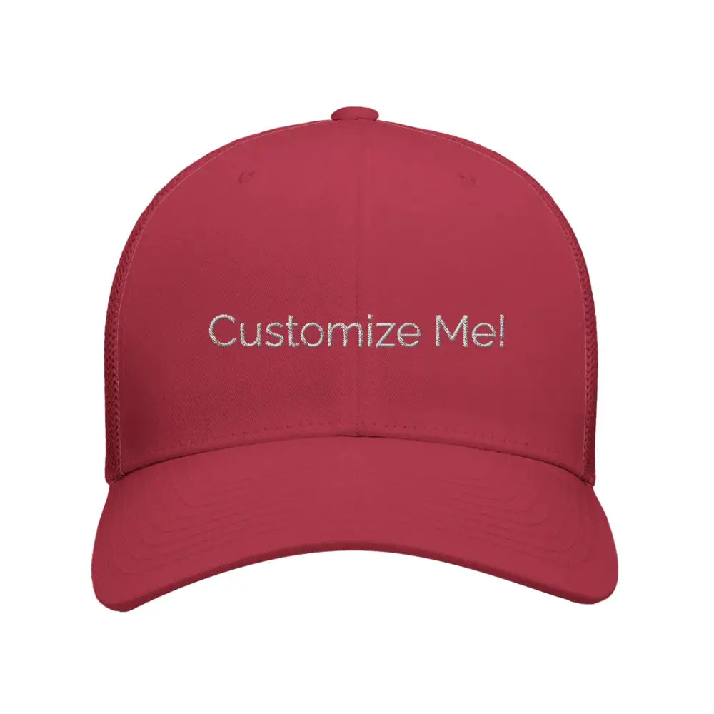 Red Trucker Hat with Curved Brim, Embroidered Corduroy Cap