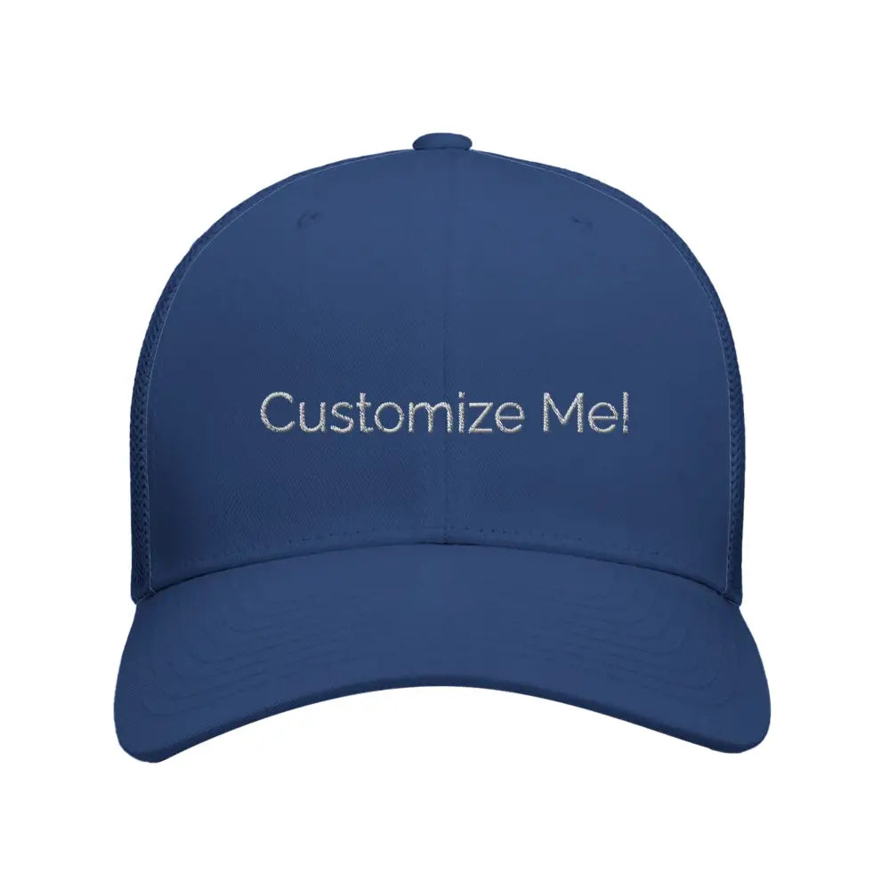 Customizable navy blue retro embroidered corduroy trucker hat