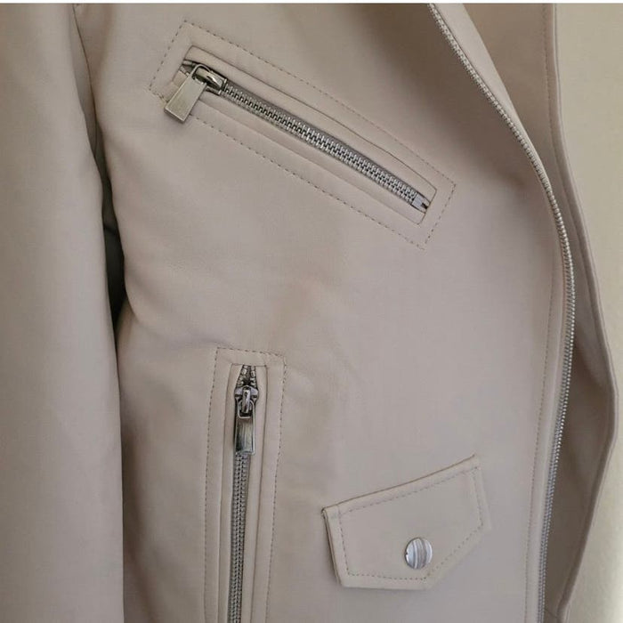 Lulus Pretty Powerful Beige Vegan Leather Jacket - Size XS wc29