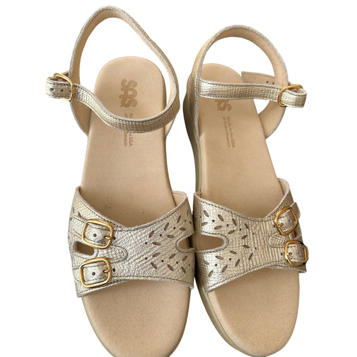 SAS Duo Sandal Women's Slingback Gold Casual Shoes Adjustable Straps SZ 9