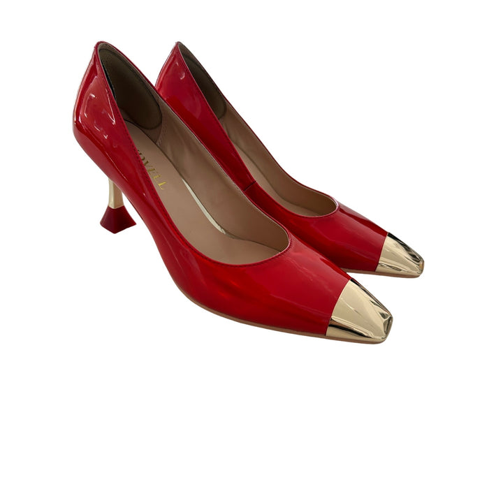 Findvell Red High Heels: Square Toe Stiletto Pumps, Sexy Kitten Heels, SZ 5.5