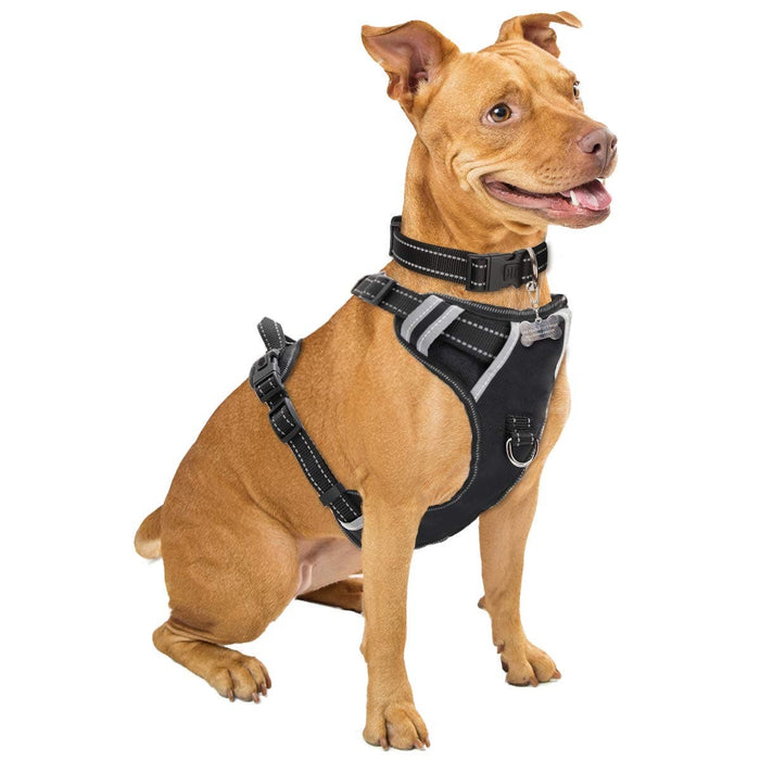 Winsee No Pull Dog Harness * Black, Size Large - Adjustable Reflective Vest