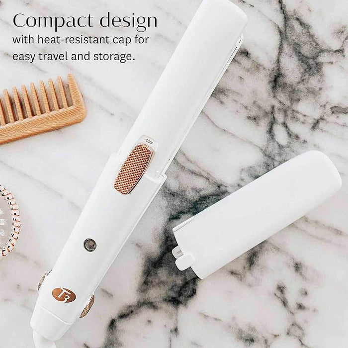 T3 SinglePass Compact Portable Flat Iron  Ceramic Styling Iron White & Rose Gold