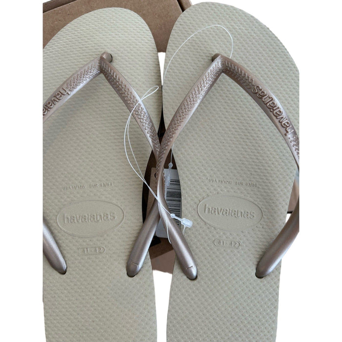 Havaianas Slim Flip Flops for Women: Sand Grey/Golden, SZ 11/12, Iconic Comfort