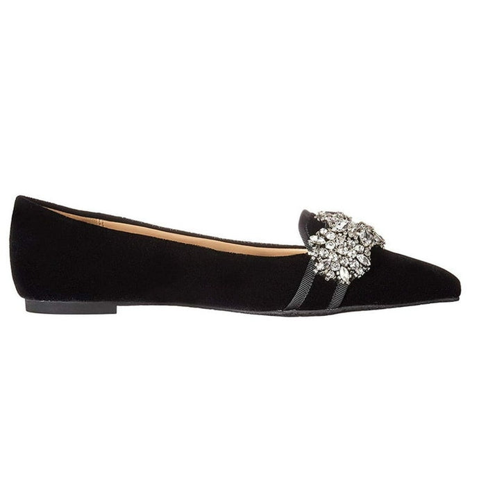 Badgley Mischka Echo Pointed Evening Black Velvet Flat SZ 5.5