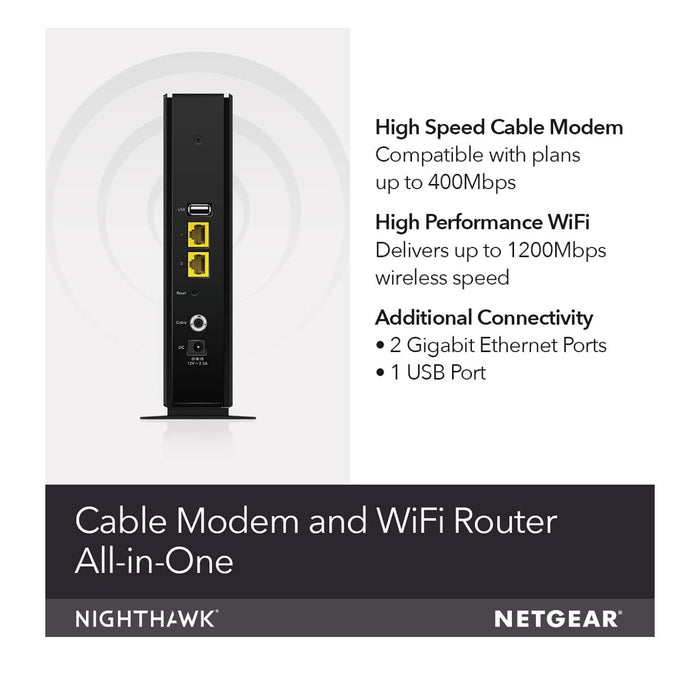 NETGEAR C6230 Cable Modem with Built-in WiFi Router Dual-Band AC1200 Beamforming