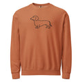 Terracotta Dachshund sweatshirt with minimal line art wiener dog design