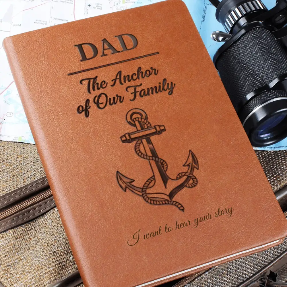 Personalized dad journal with brown leather anchor design