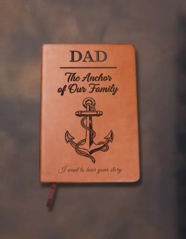 Personalized orange-brown vegan leather dad journal with anchor design