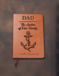 Personalized orange-brown vegan leather dad journal with anchor design