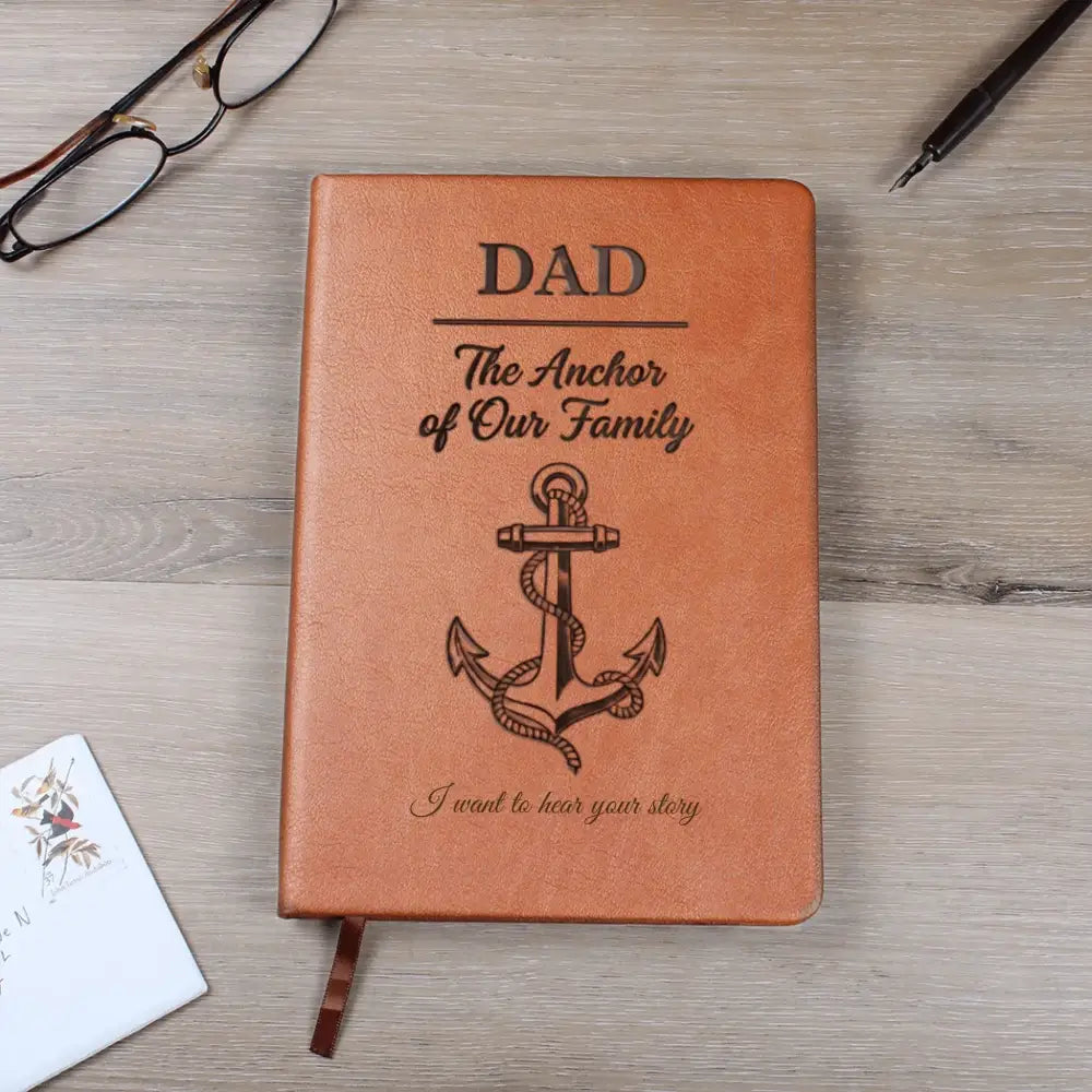 Personalized dad journal in vegan leather with anchor design