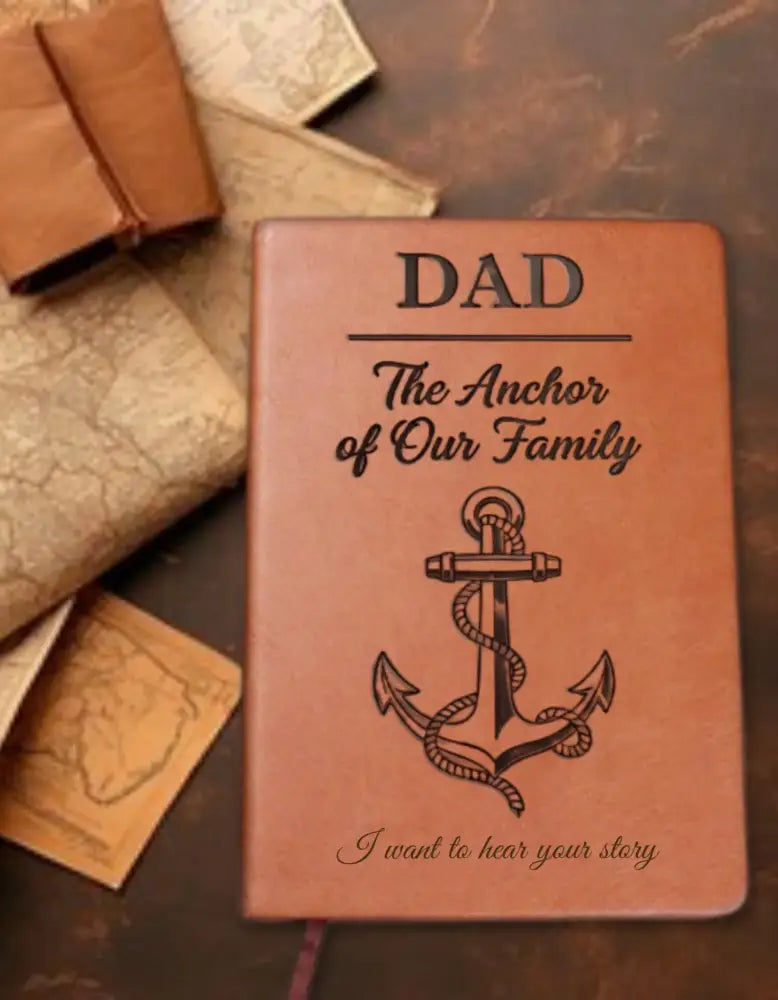 Personalized dad journal with anchor design in vegan leather