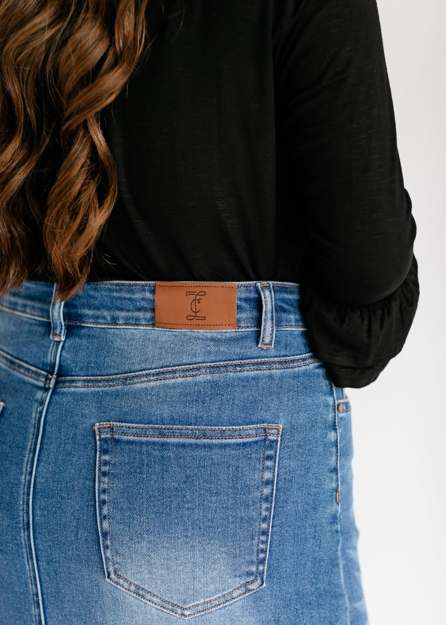 Dakotah Raw Hem Long Denim Skirt – Maxi Length with Slit | Medium Wash - Triniskies