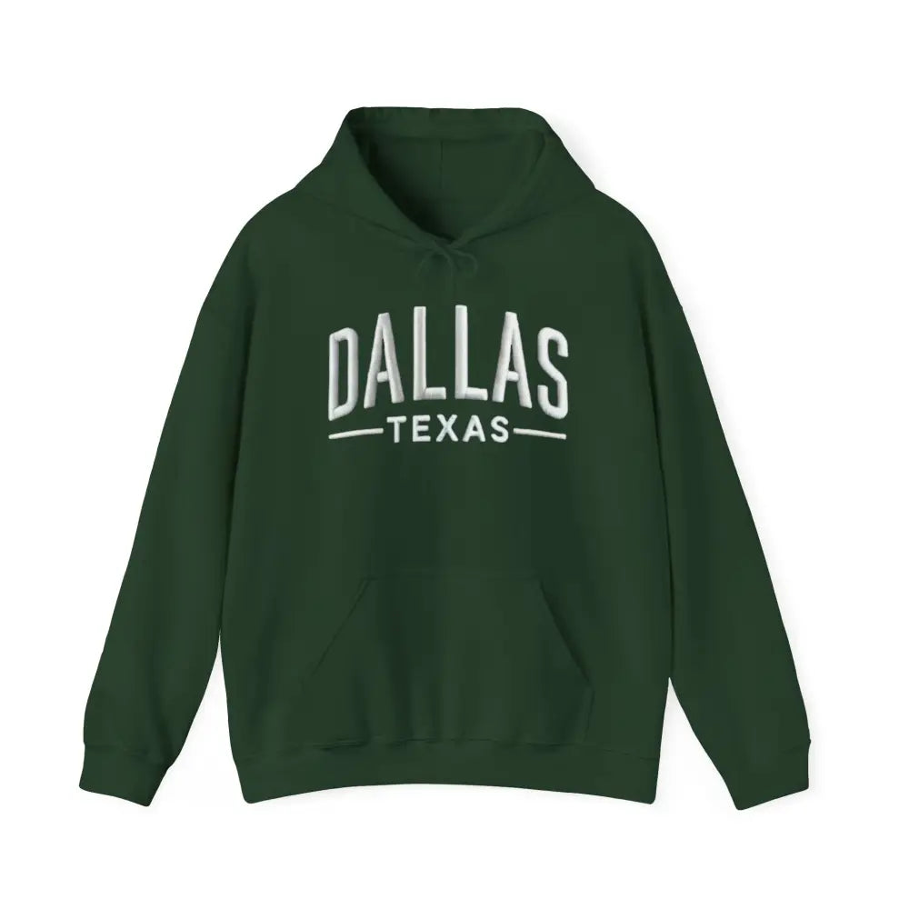Dark green Dallas Texas unisex hoodie with white text