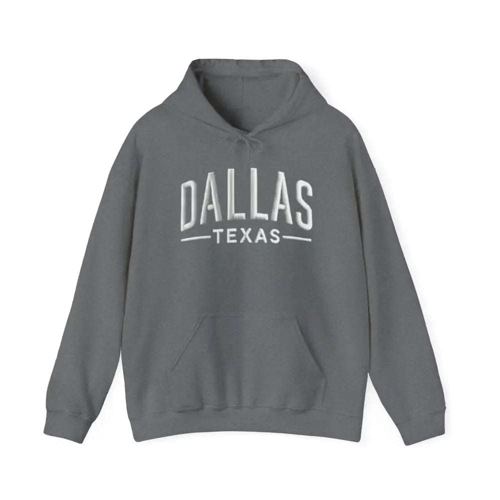 Gray Dallas Texas unisex hoodie with white text sweatshirt