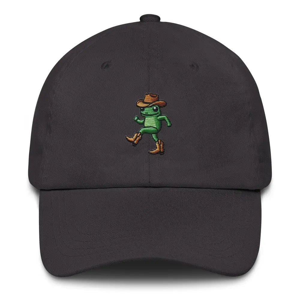 Dark gray Trini Skies dancing cowboy frog embroidered corduroy cap