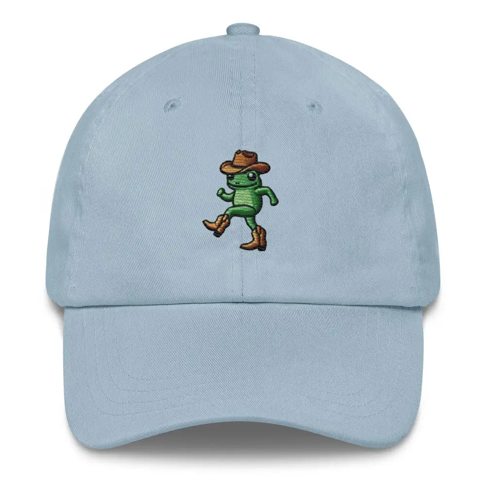 Light blue Trini Skies embroidered corduroy cap with dancing cowboy frog