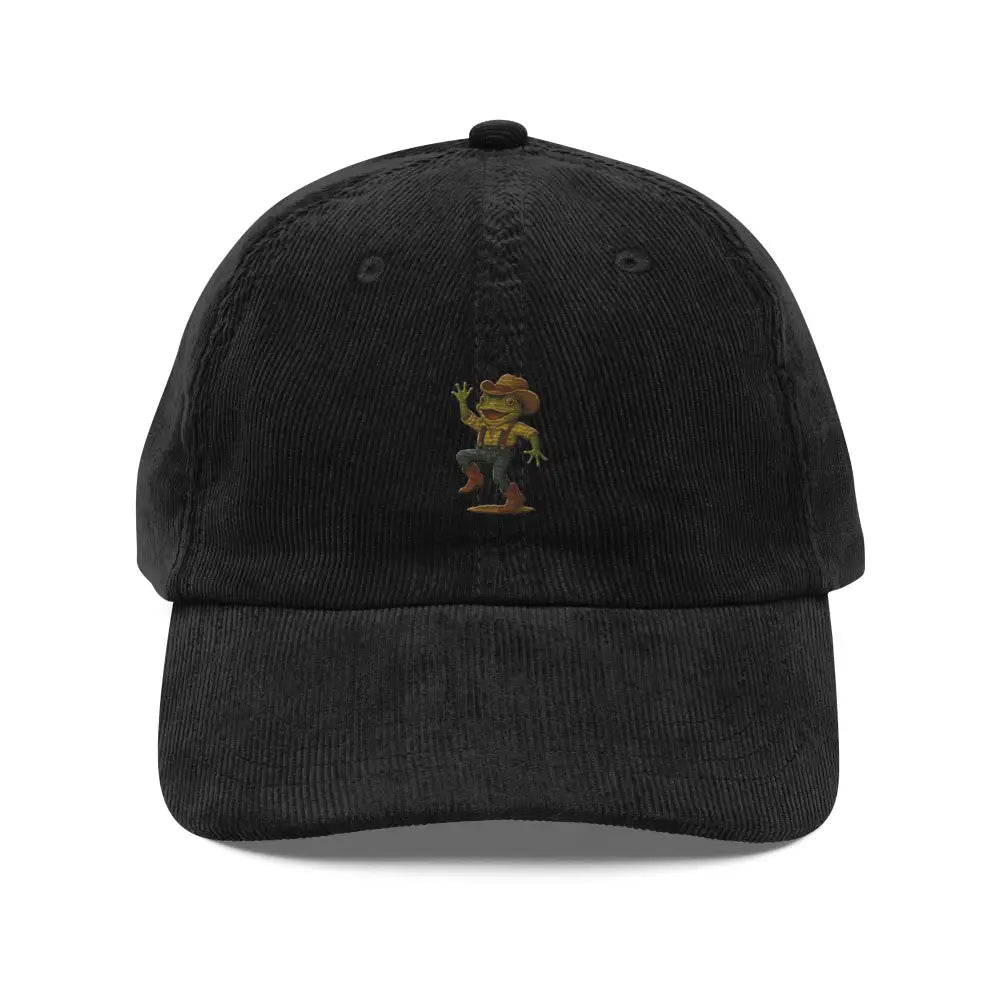 Dancing frog cowboy embroidered corduroy hat by Trini Skies