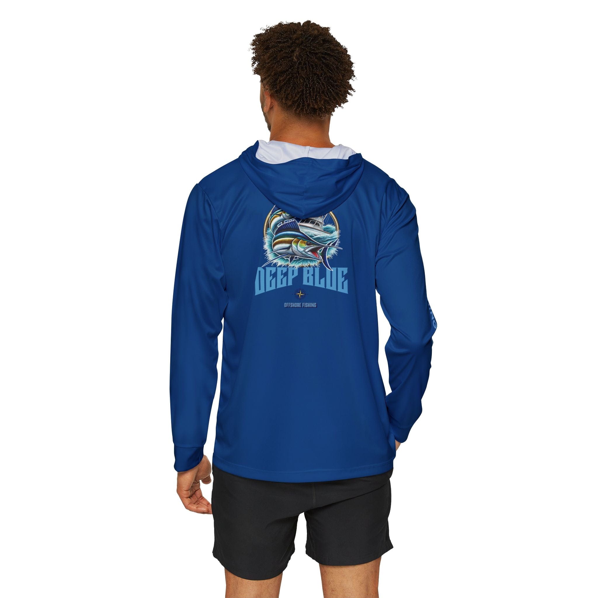 Deep Blue Offshore Fishing Unisex Performance Hoodie, 100% Polyester, Quick - Dry Activewear (BLUE). - Triniskies