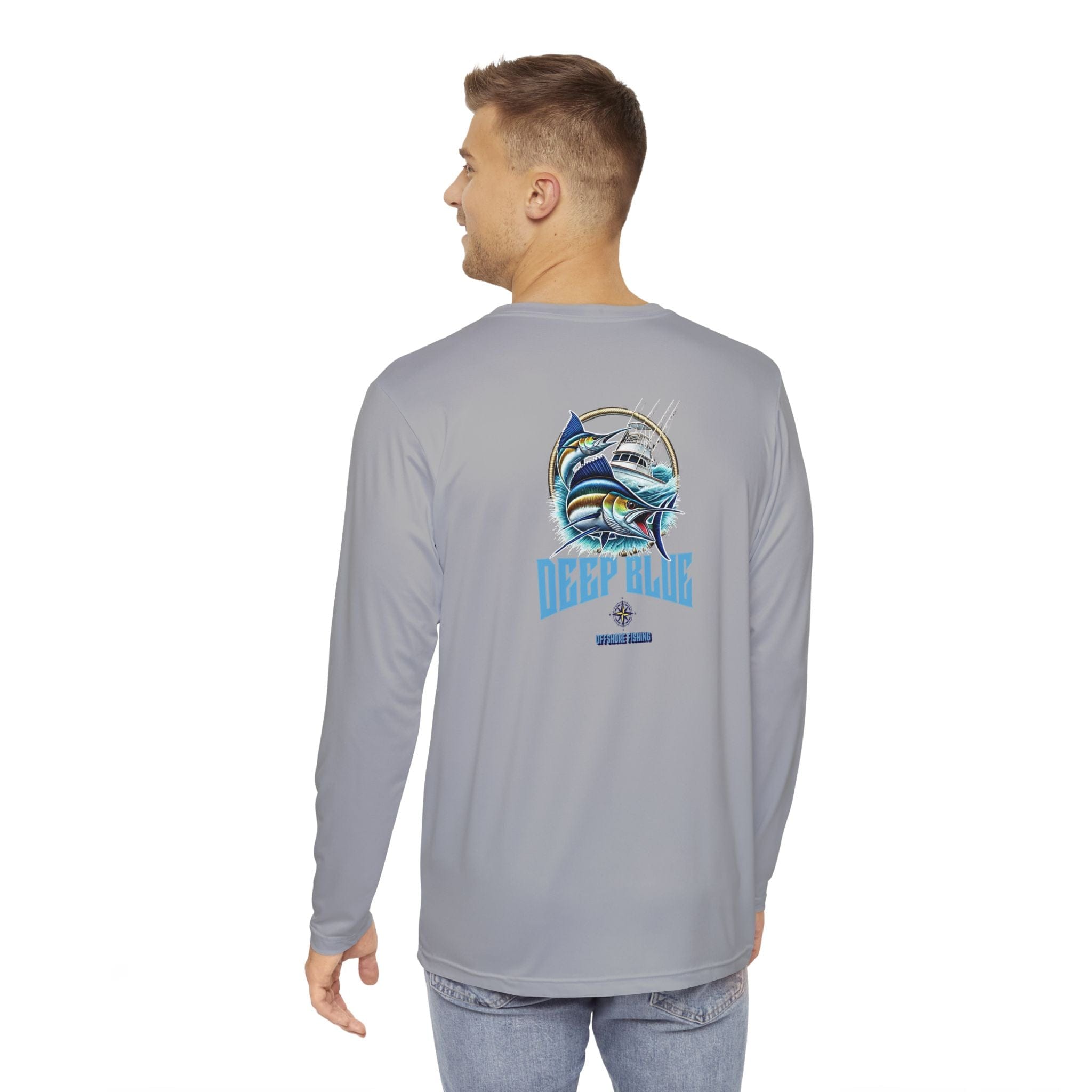 Deep Blue Offshore Fishing Unisex Performance Long Sleeve Shirt, 100% Polyester, Quick - Dry Activewear - Triniskies