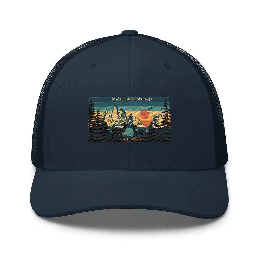 Denali National Park Alaska retro embroidered trucker cap