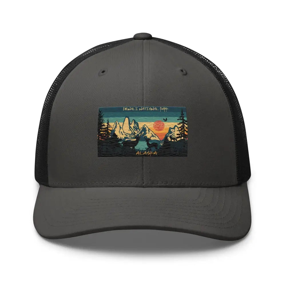 Dark grey embroidered Denali National Park Alaska retro trucker cap – adjustable mesh hat