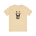 Trendy skull graphic tee in light yellow with fedora skull design