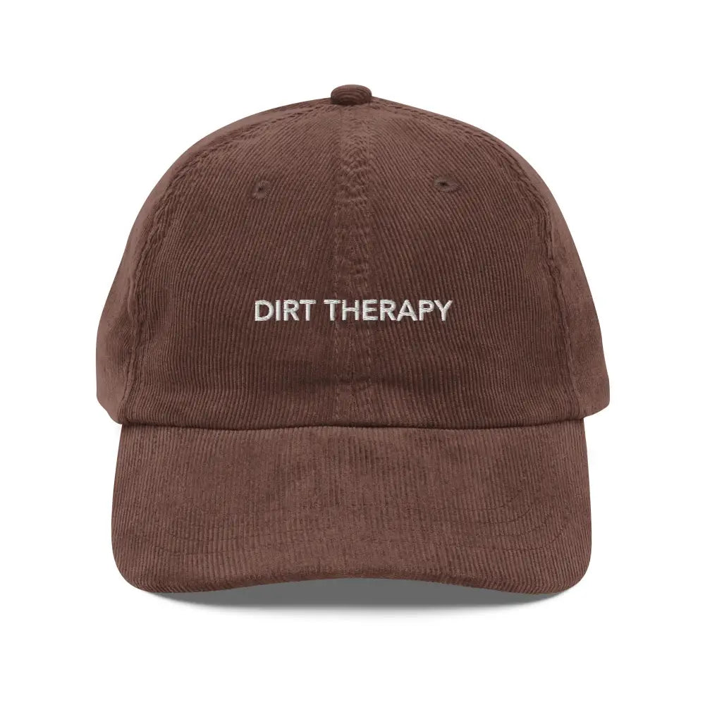 Dirt Therapy Embroidered Vintage Corduroy Hat in Brown