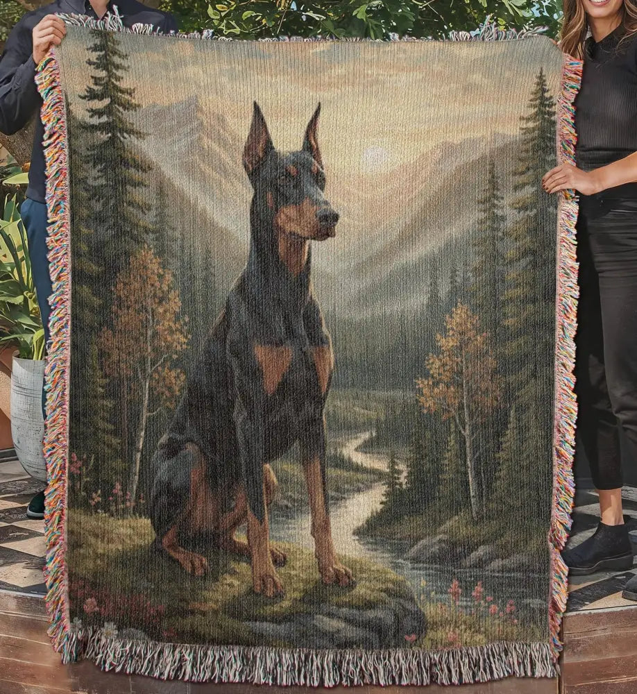 Trini Skies Graphics Doberman in Mountain Valley Cotton Protector’s Blanket