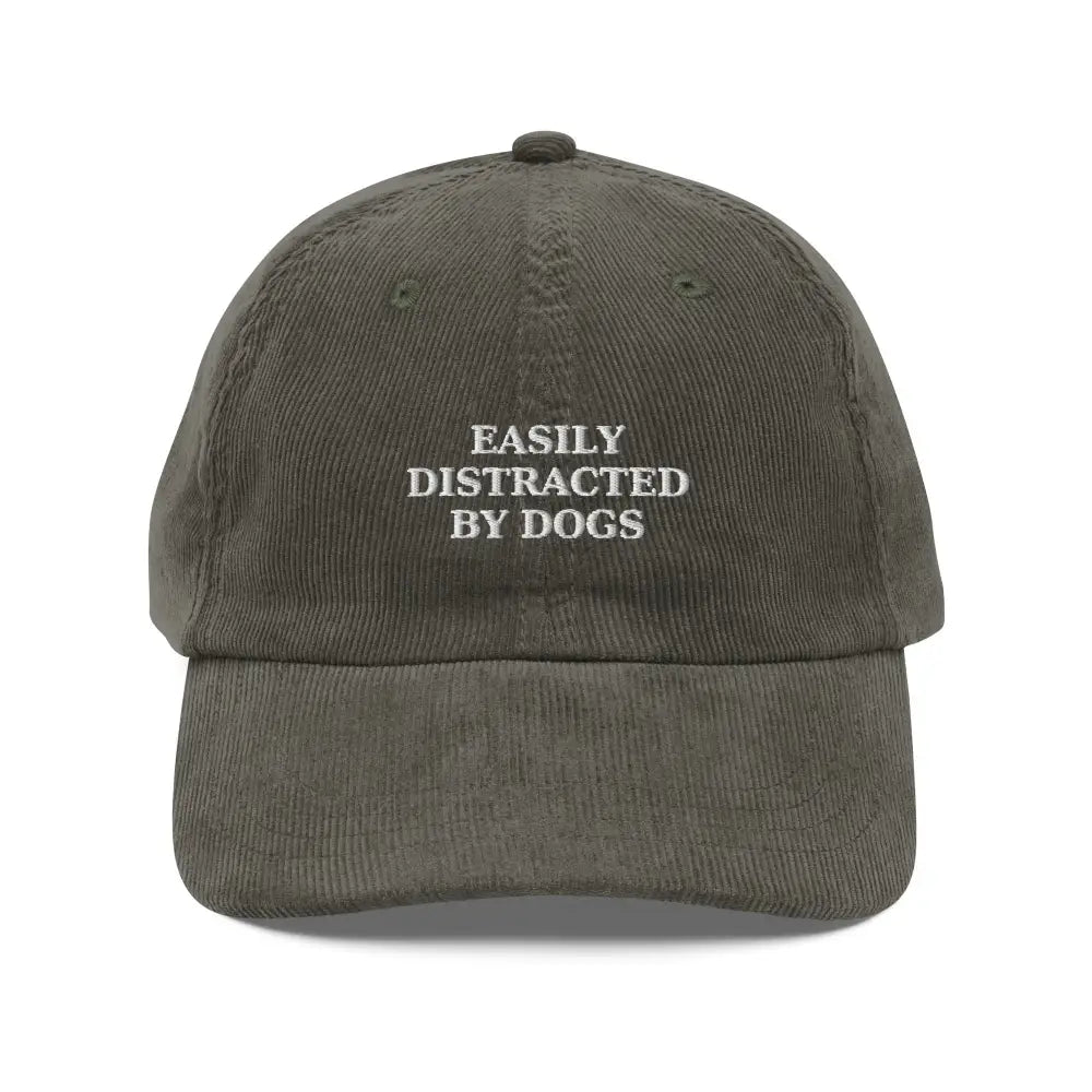 Olive green Dogs Vintage Corduroy Embroidered Hat