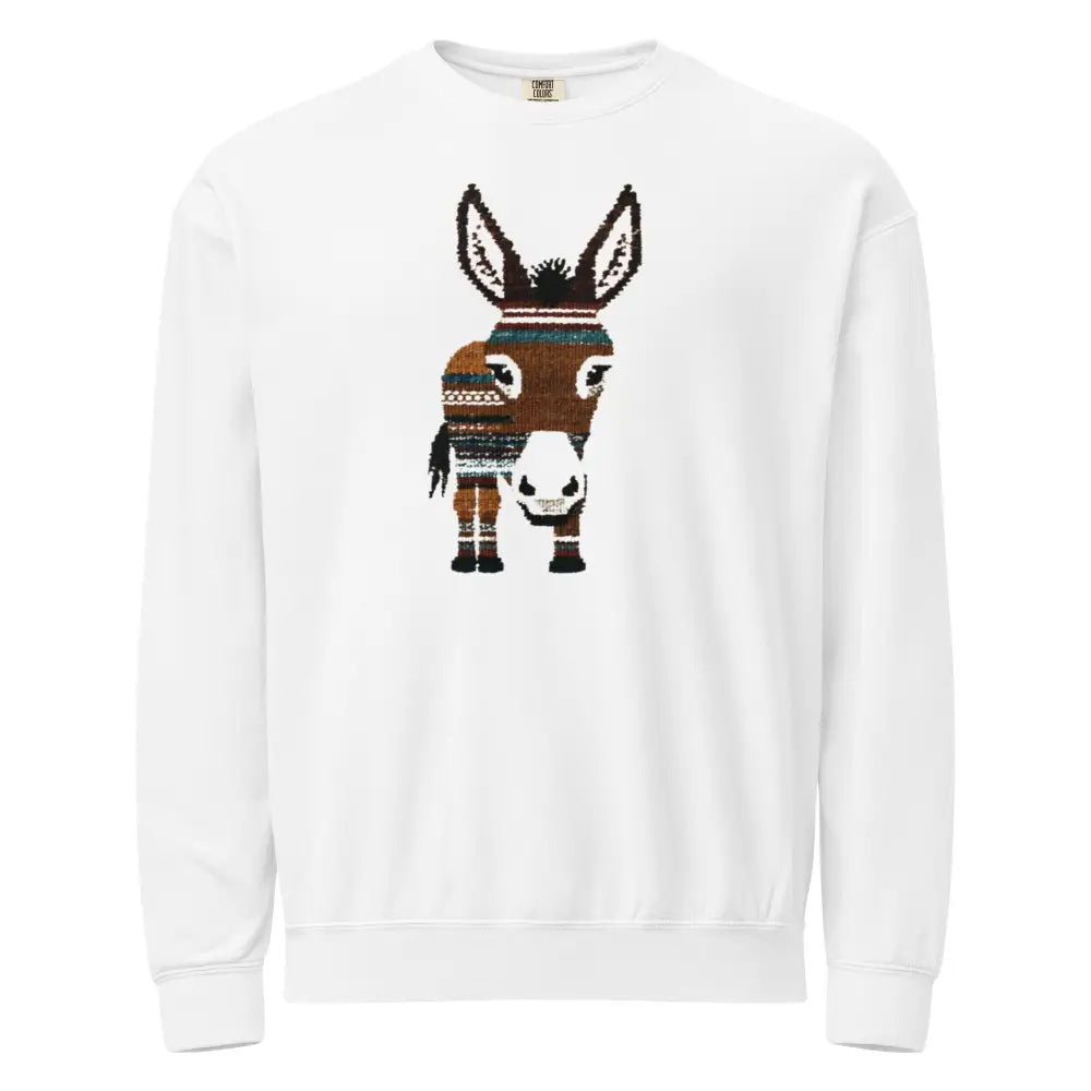 White Donkey Sweatshirt with Minimal Wildlife Crewneck Garment-Dyed Design