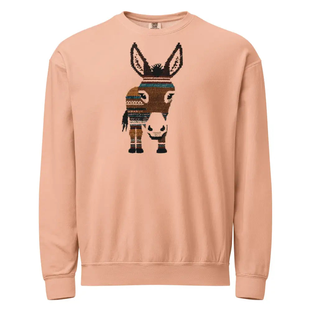 Peach donkey sweatshirt with minimal wildlife crewneck garment-dyed fleece
