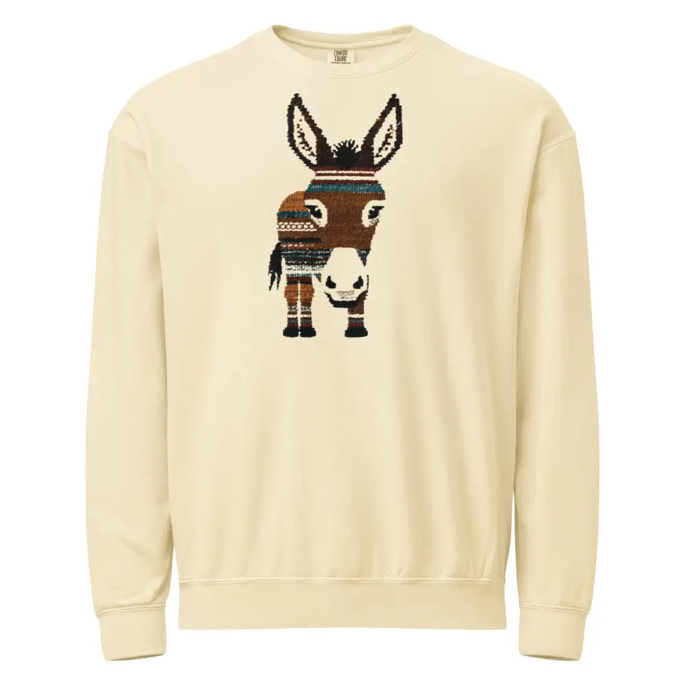 Cream-colored donkey sweatshirt with minimal wildlife crewneck design