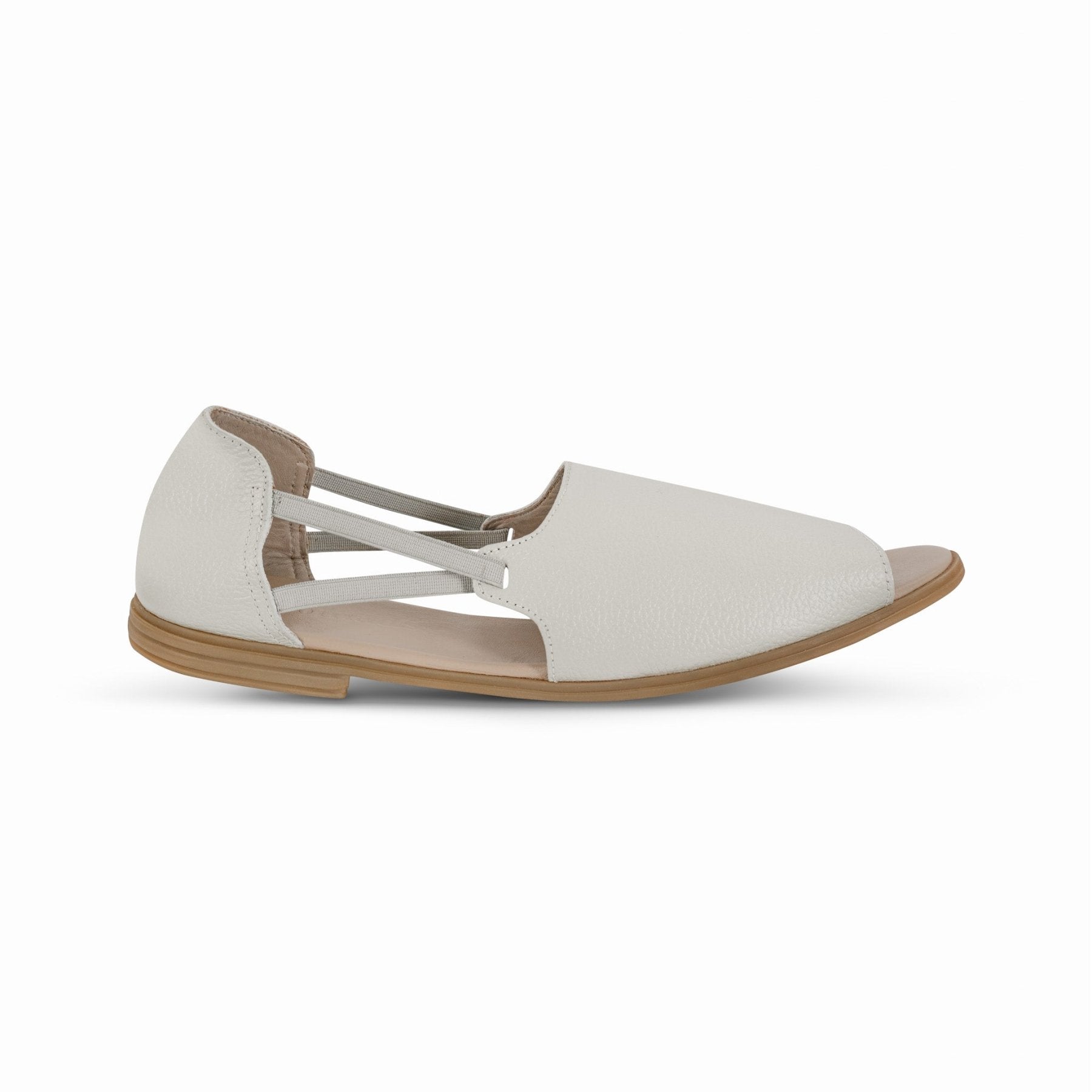 Dove Gray Peep Toe Sandals - Womads Leather Flats for Women - Triniskies